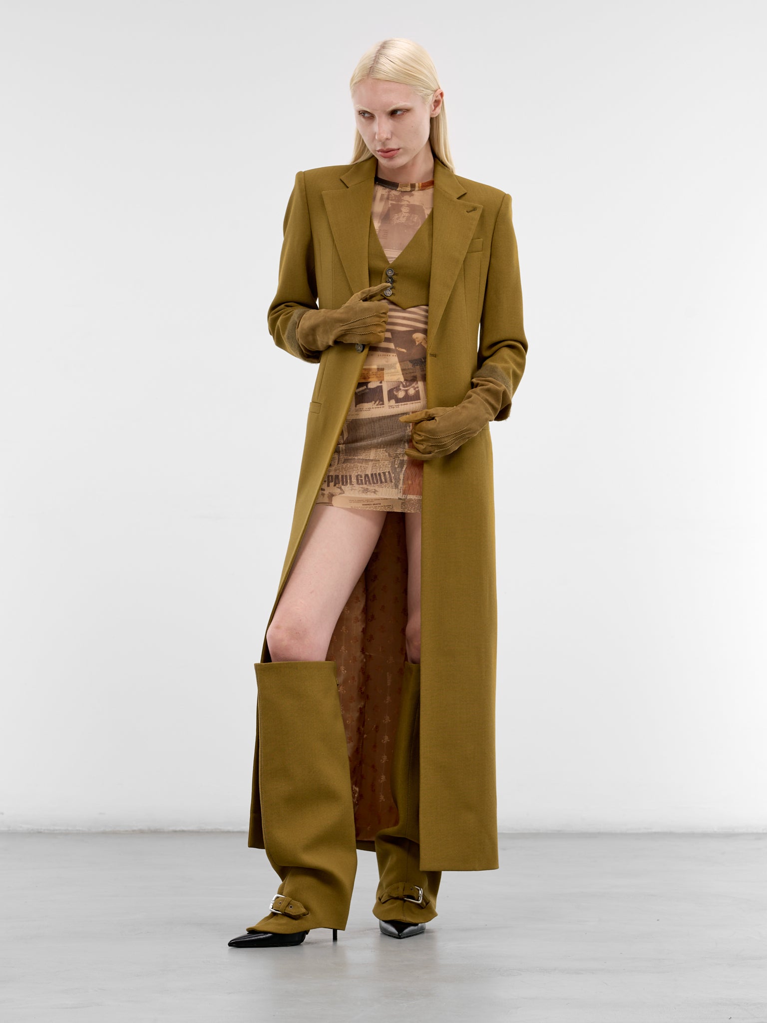 Olive Wool Cropped Halter Vest (TO408-W058-89-OLIVE-GREEN)