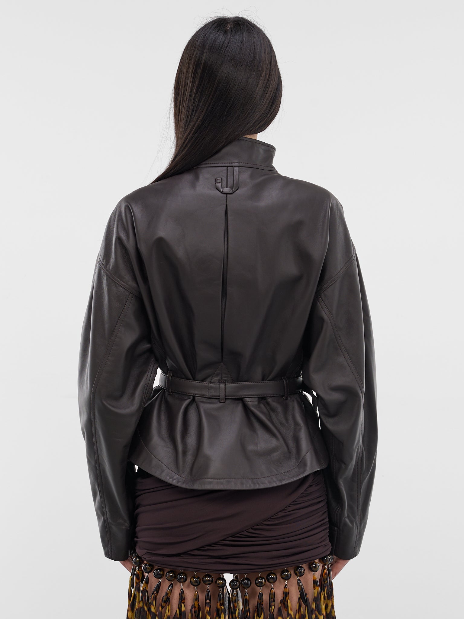 Brown Lamb Leather Belted Jacket (OUW00127AC27L27-DARK-BROWN)