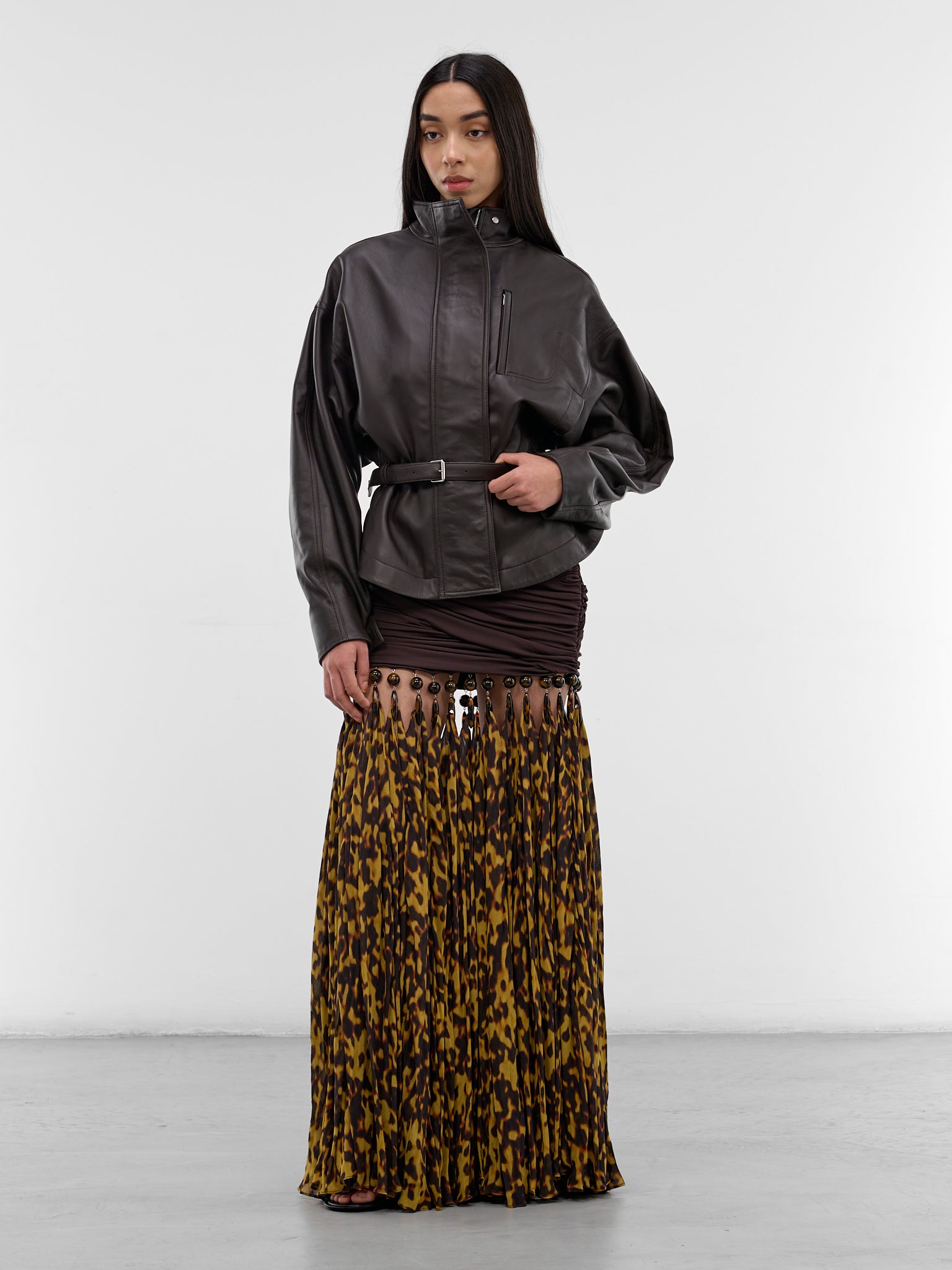 Brown Lamb Leather Belted Jacket (OUW00127AC27L27-DARK-BROWN)