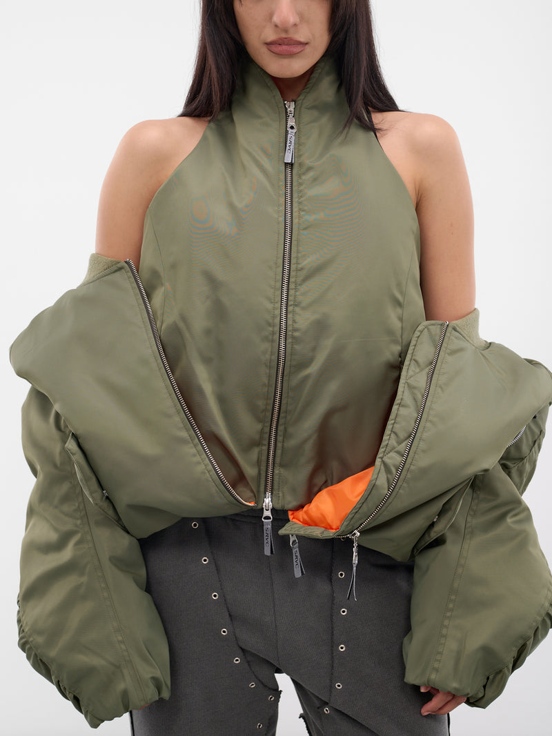 Green Layered Halter Nylon Bomber (OW01-W03-699-DARK-GREEN)