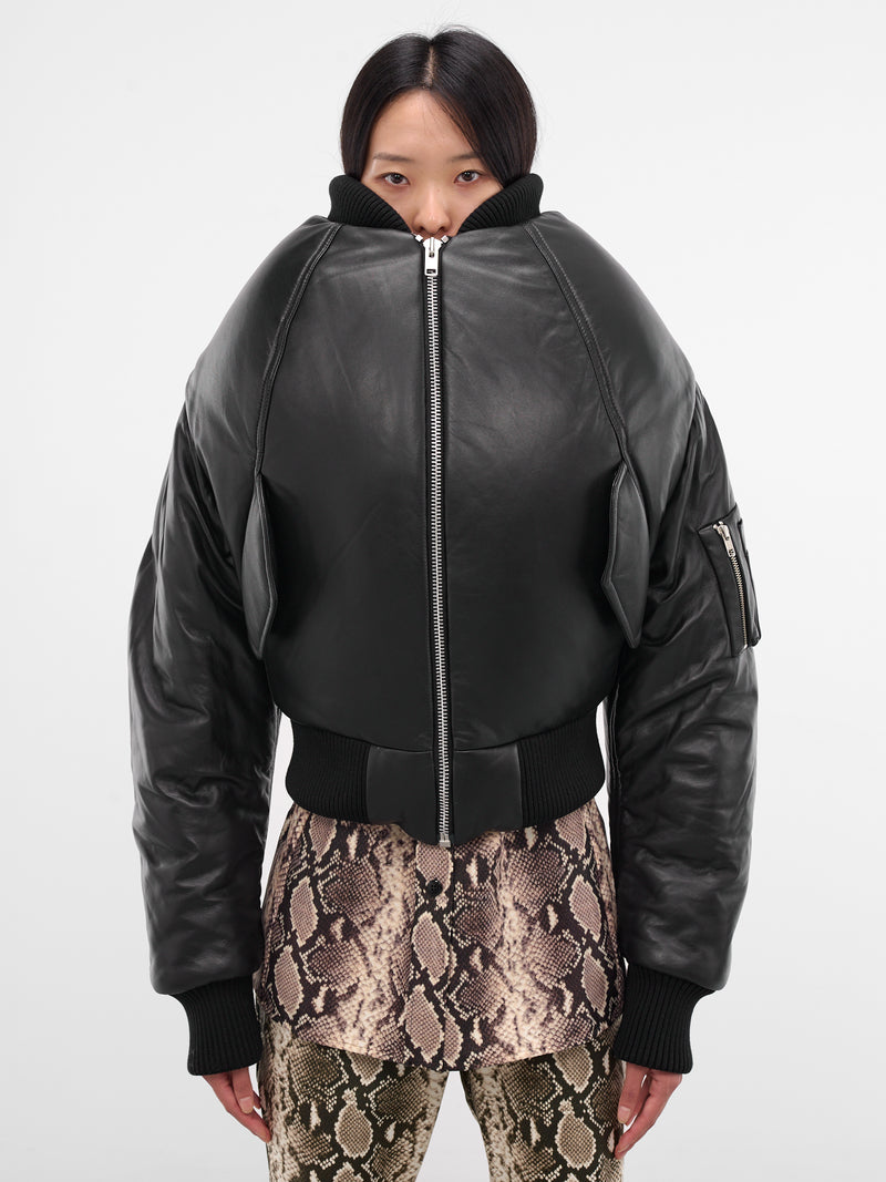 Leather Over Shoulders Sculptural Bomber (OW01006-0015-BLACK)