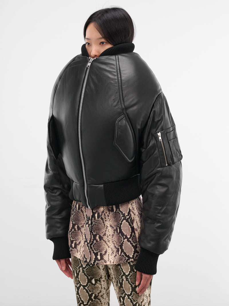 Leather Over Shoulders Sculptural Bomber (OW01006-0015-BLACK)