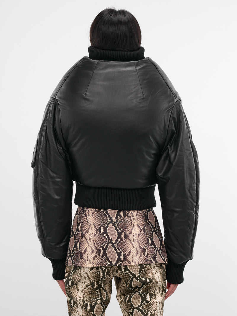 Leather Over Shoulders Sculptural Bomber (OW01006-0015-BLACK)