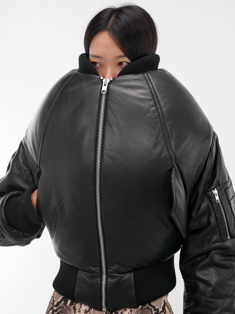 Leather Over Shoulders Sculptural Bomber (OW01006-0015-BLACK)
