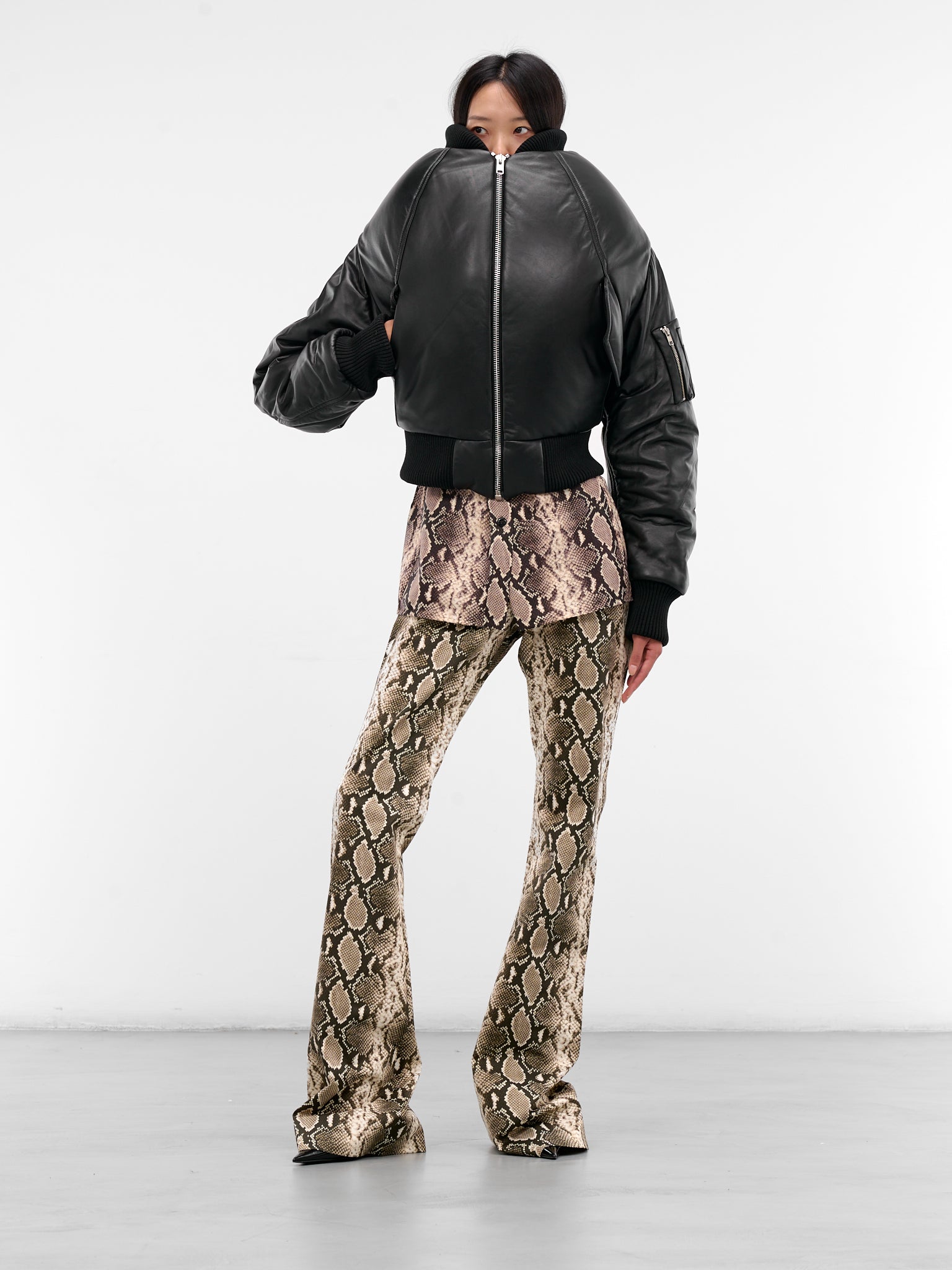 Snakeskin High Waist Flared Pants (PA01016-0015-BLACK)