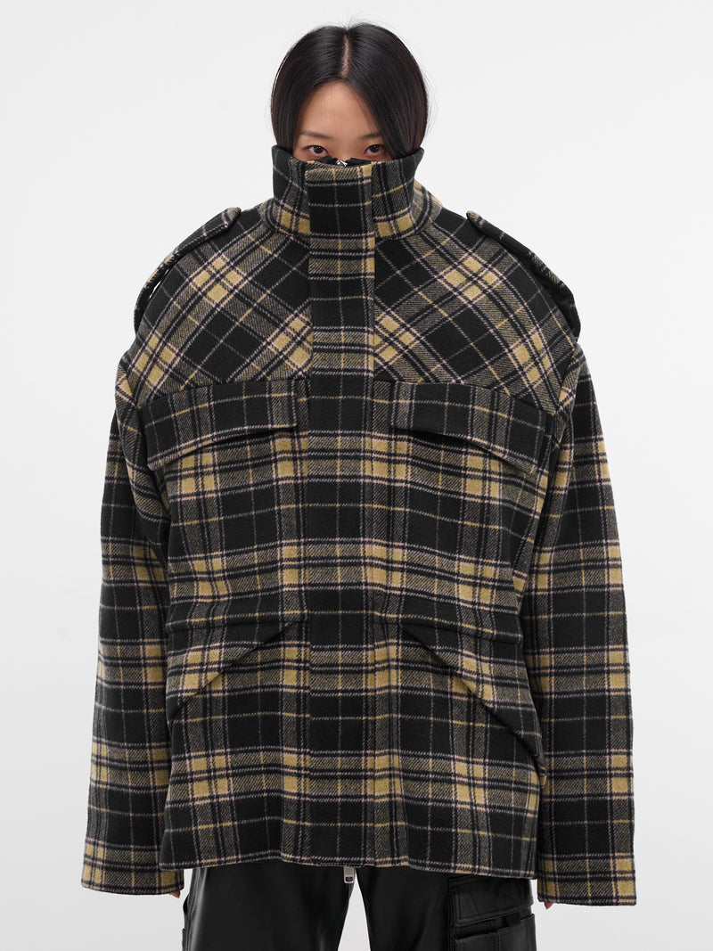 Tartan Over Shoulders Sculptural Jacket (OW01995-1331-BLUE-CREAM)