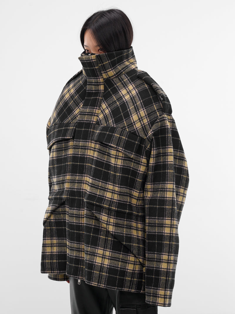 Tartan Over Shoulders Sculptural Jacket (OW01995-1331-BLUE-CREAM)