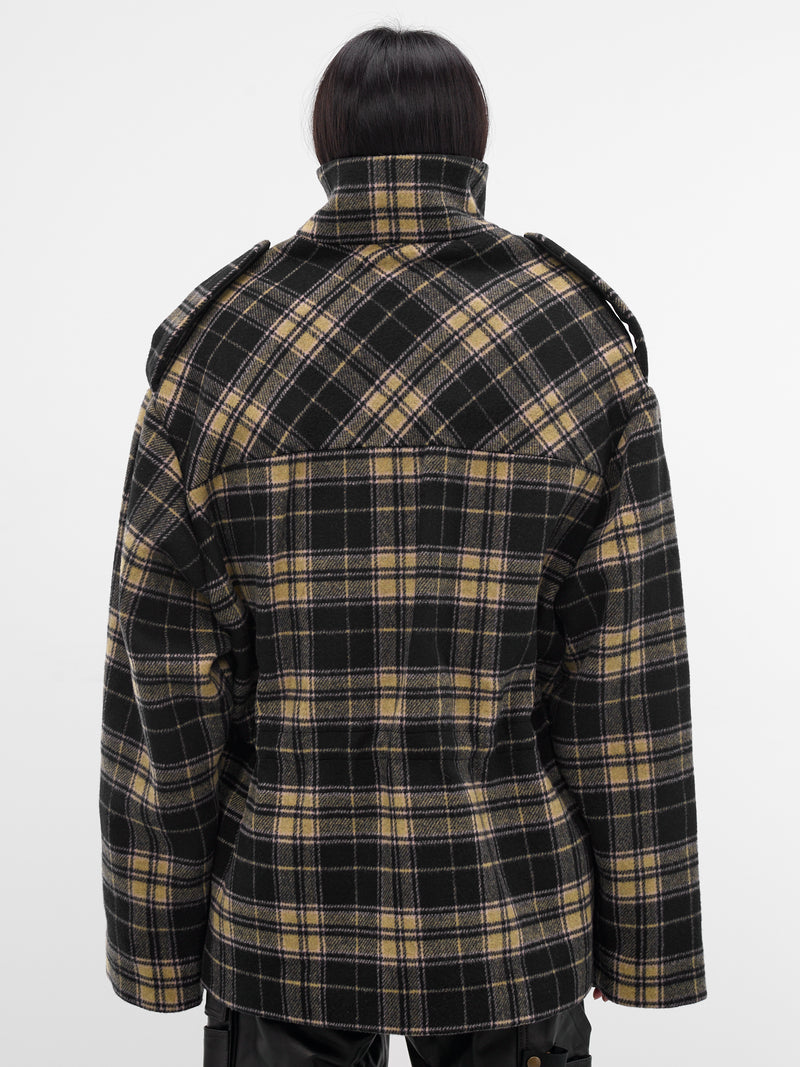 Tartan Over Shoulders Sculptural Jacket (OW01995-1331-BLUE-CREAM)