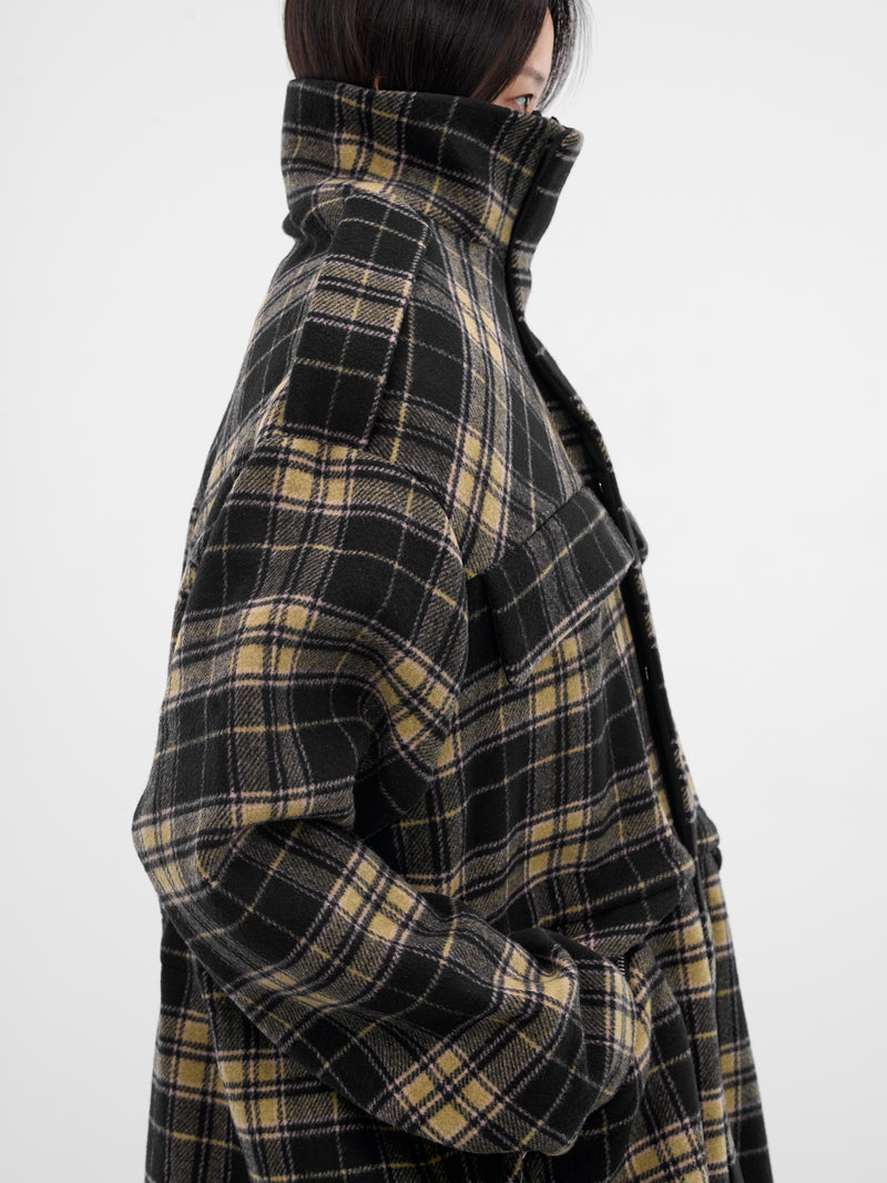 Tartan Over Shoulders Sculptural Jacket (OW01995-1331-BLUE-CREAM)