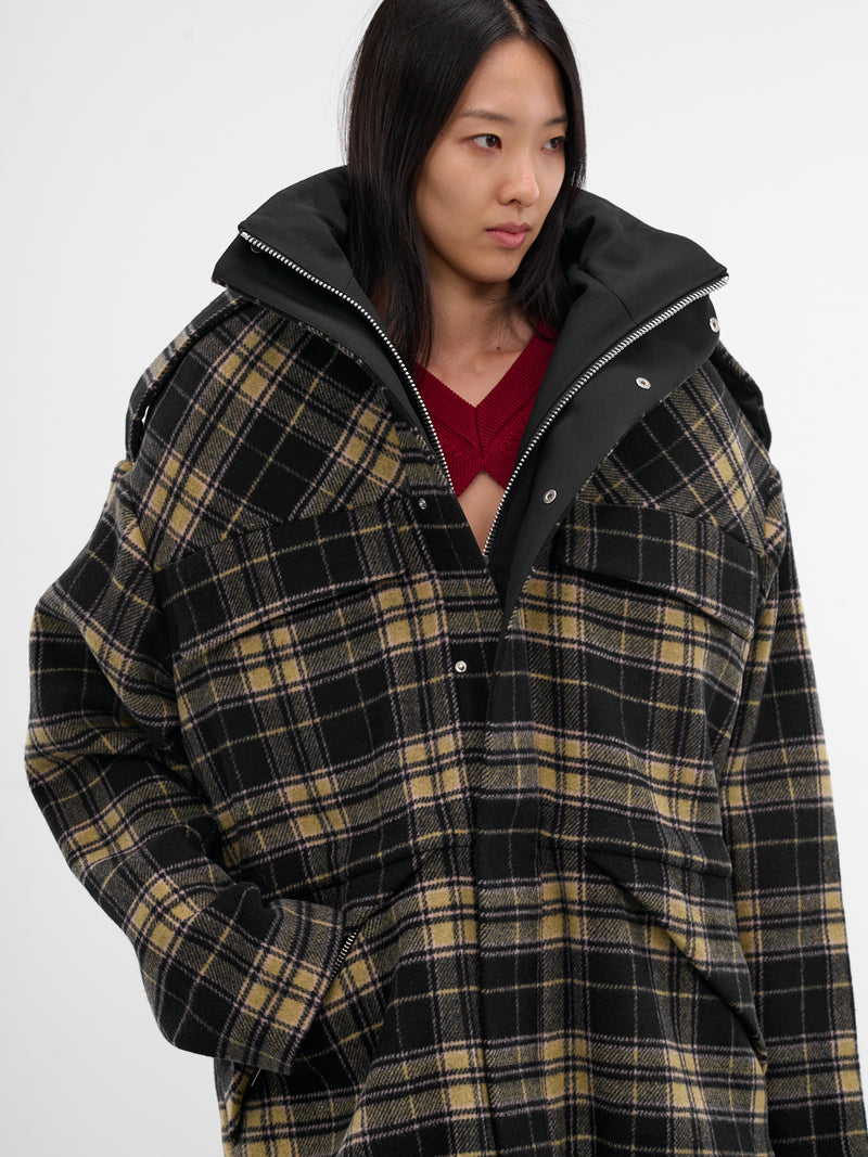 Tartan Over Shoulders Sculptural Jacket (OW01995-1331-BLUE-CREAM)