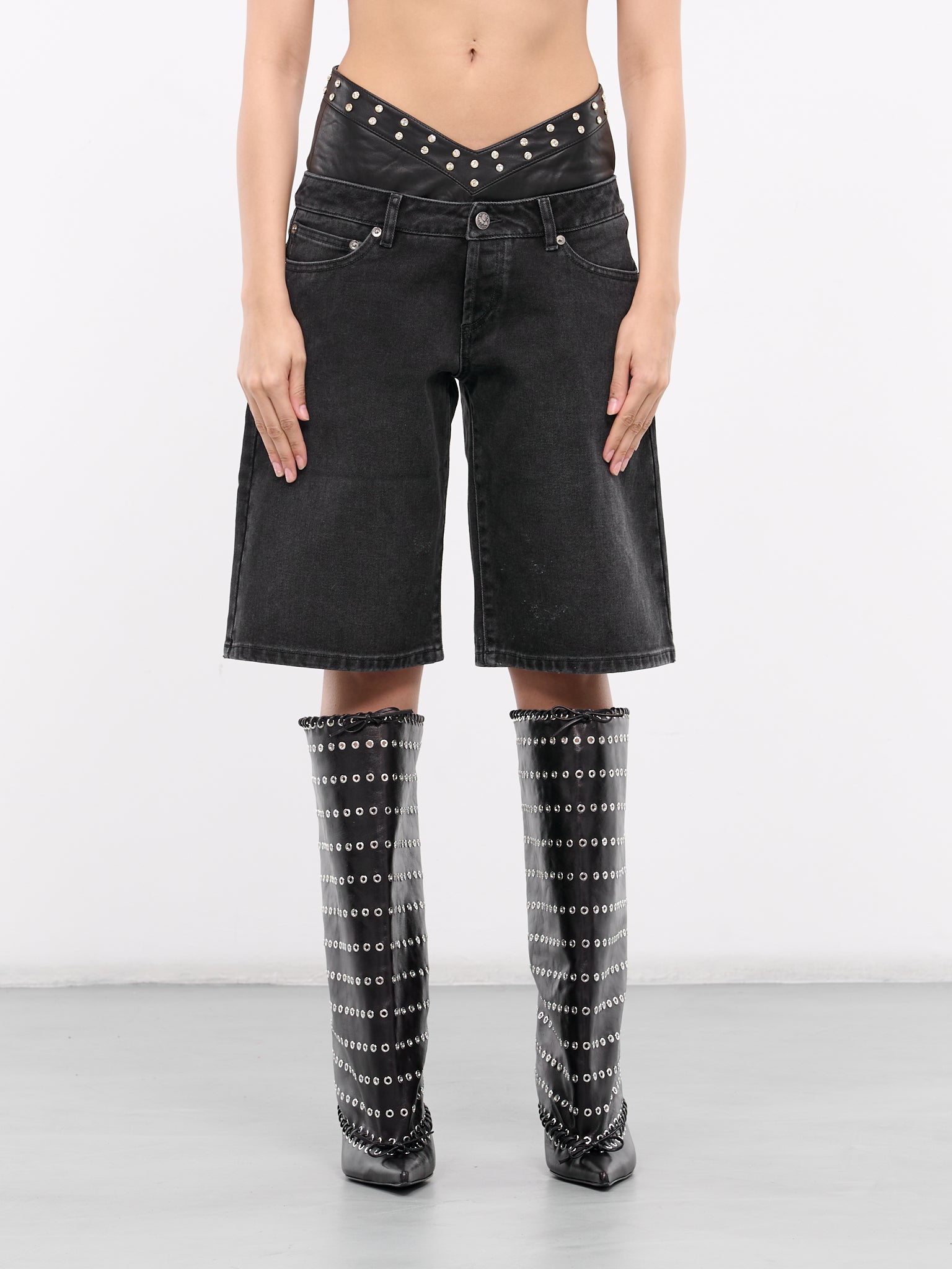Double Layer Denim Shorts (P001-BLACK)