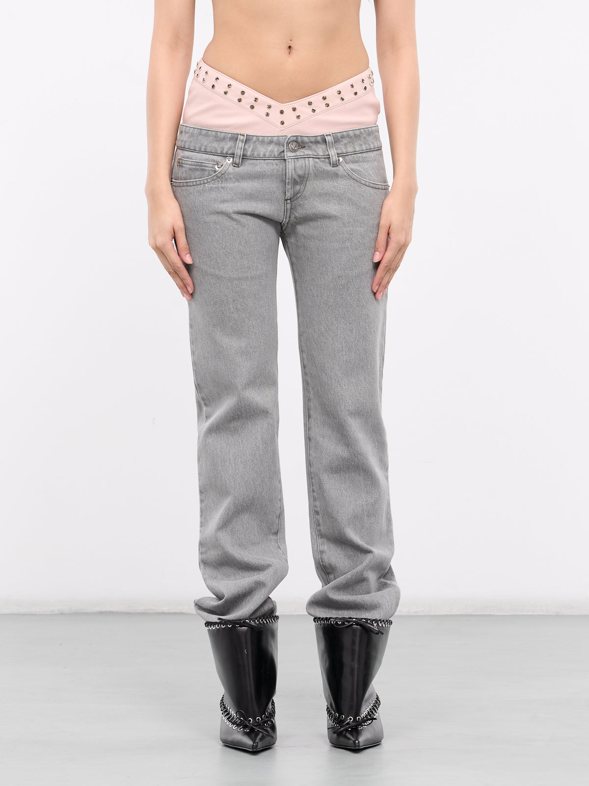 Double Layer Denim Jeans (P002-GREY-PINK)