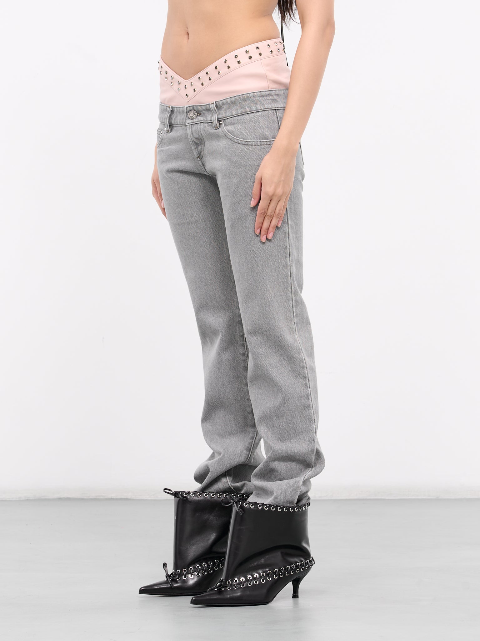 Double Layer Denim Jeans (P002-GREY-PINK)