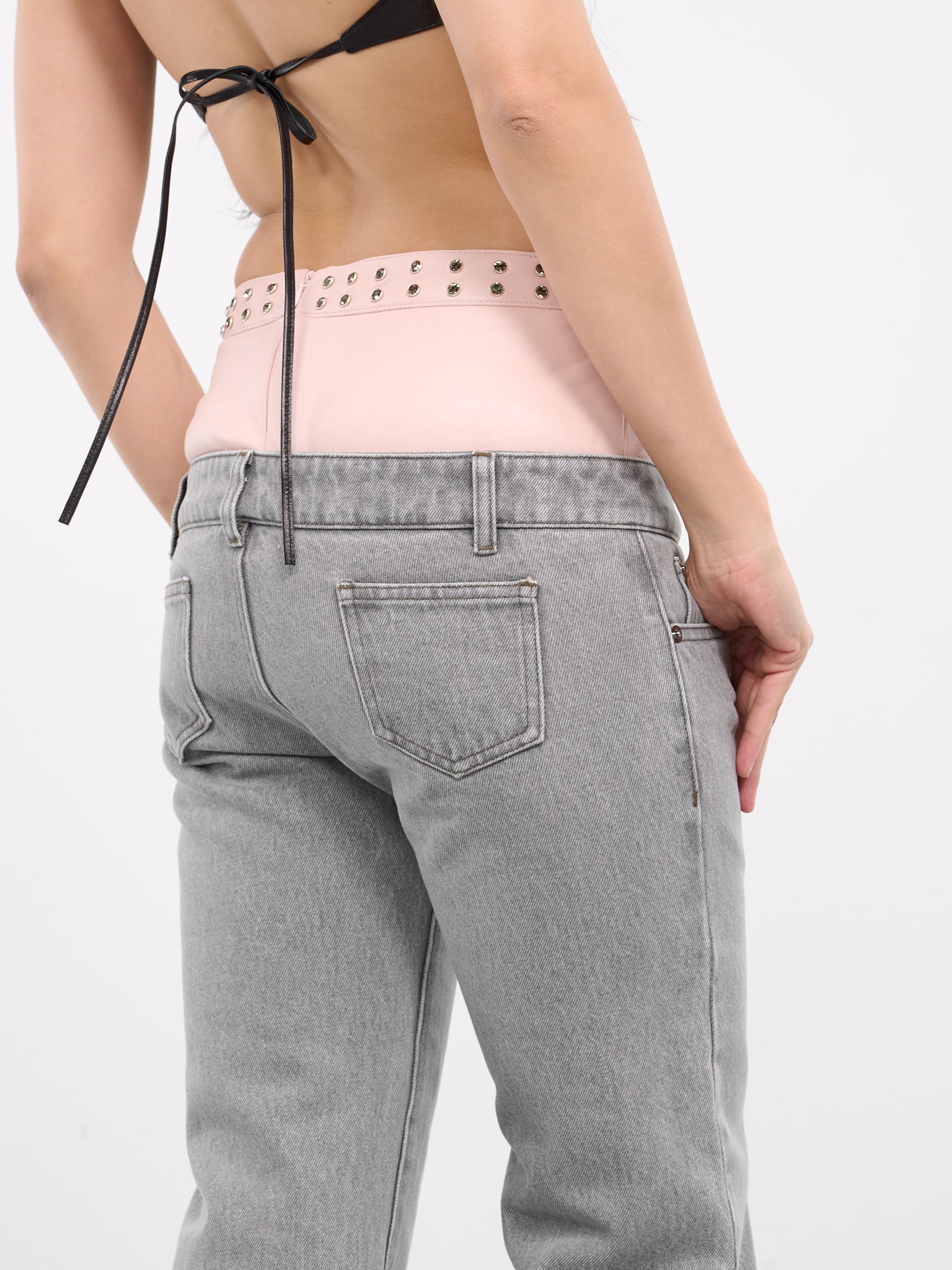 Double Layer Denim Jeans (P002-GREY-PINK)