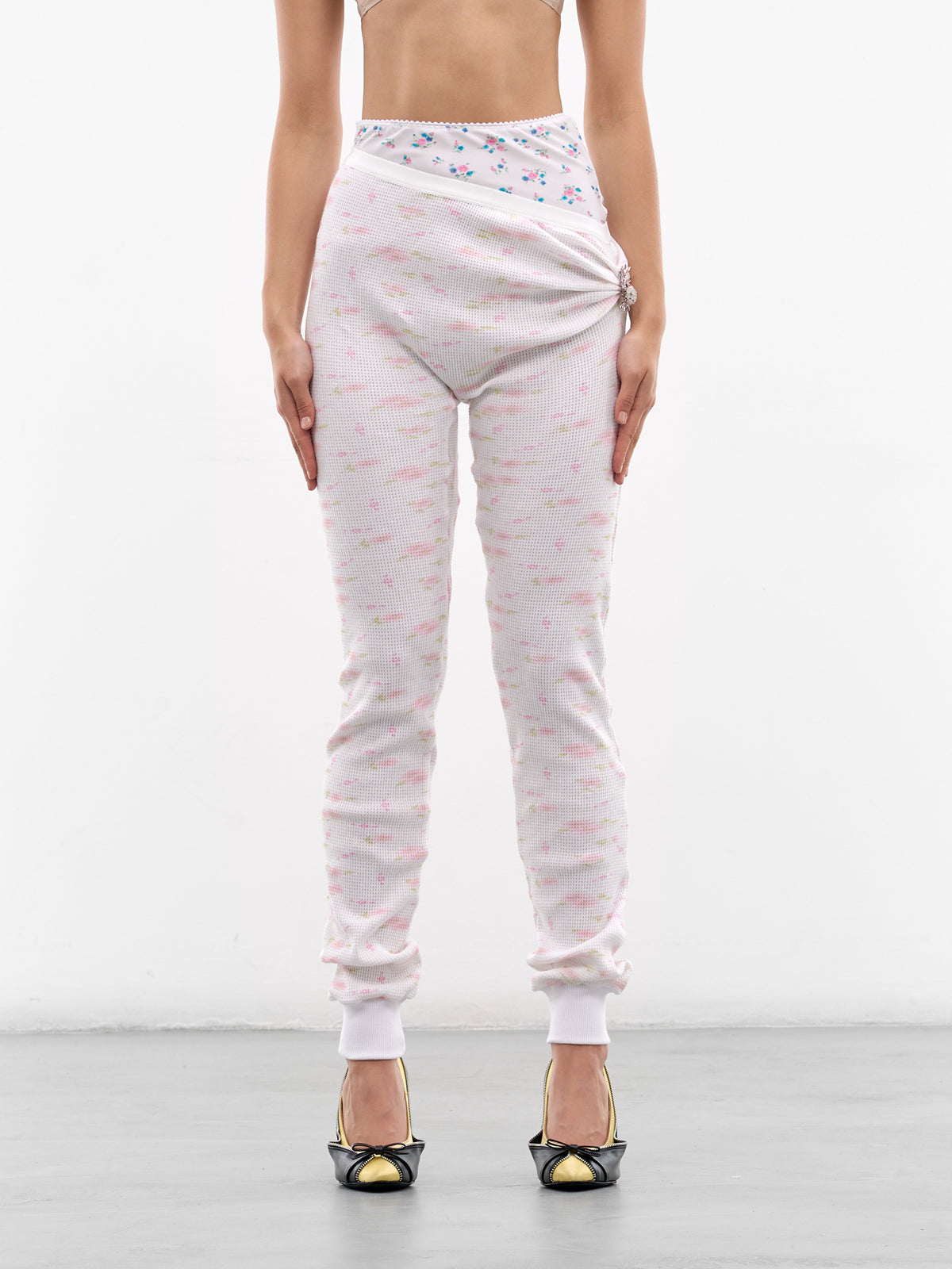 White Pulled Down Floral Leggings (P01-WHITE-FLORAL)