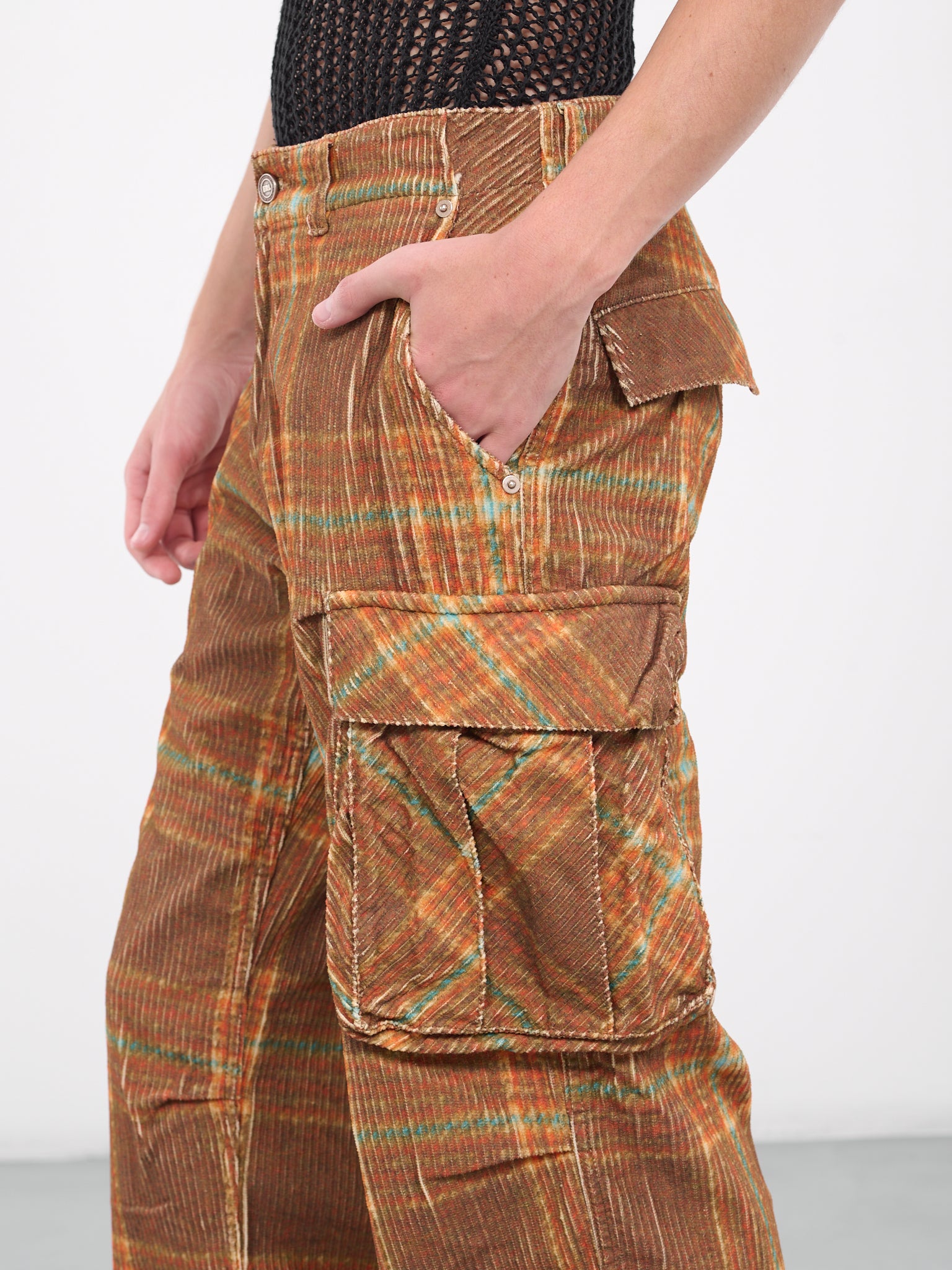 Corduroy Cargo Pants (P010-GREY-BROWN)