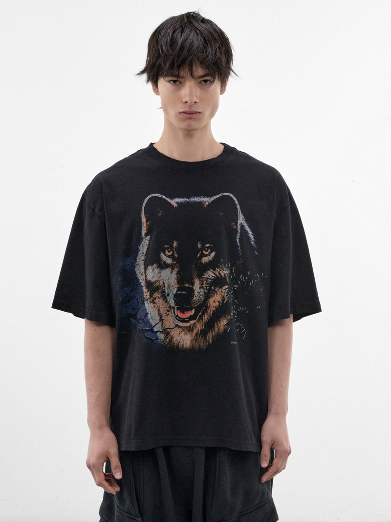 Black Cotton Wolf Graphic Tee (P03-03-028BK-BLACK)