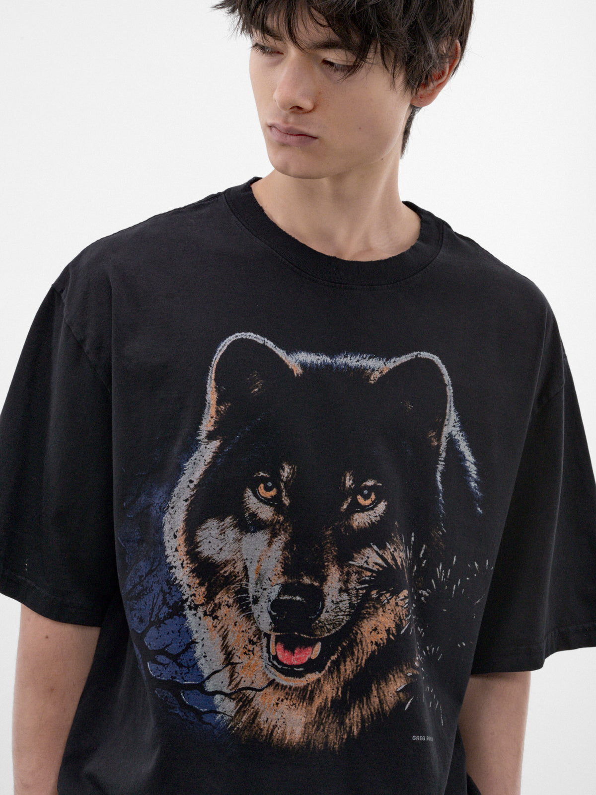 Black Cotton Wolf Graphic Tee (P03-03-028BK-BLACK)