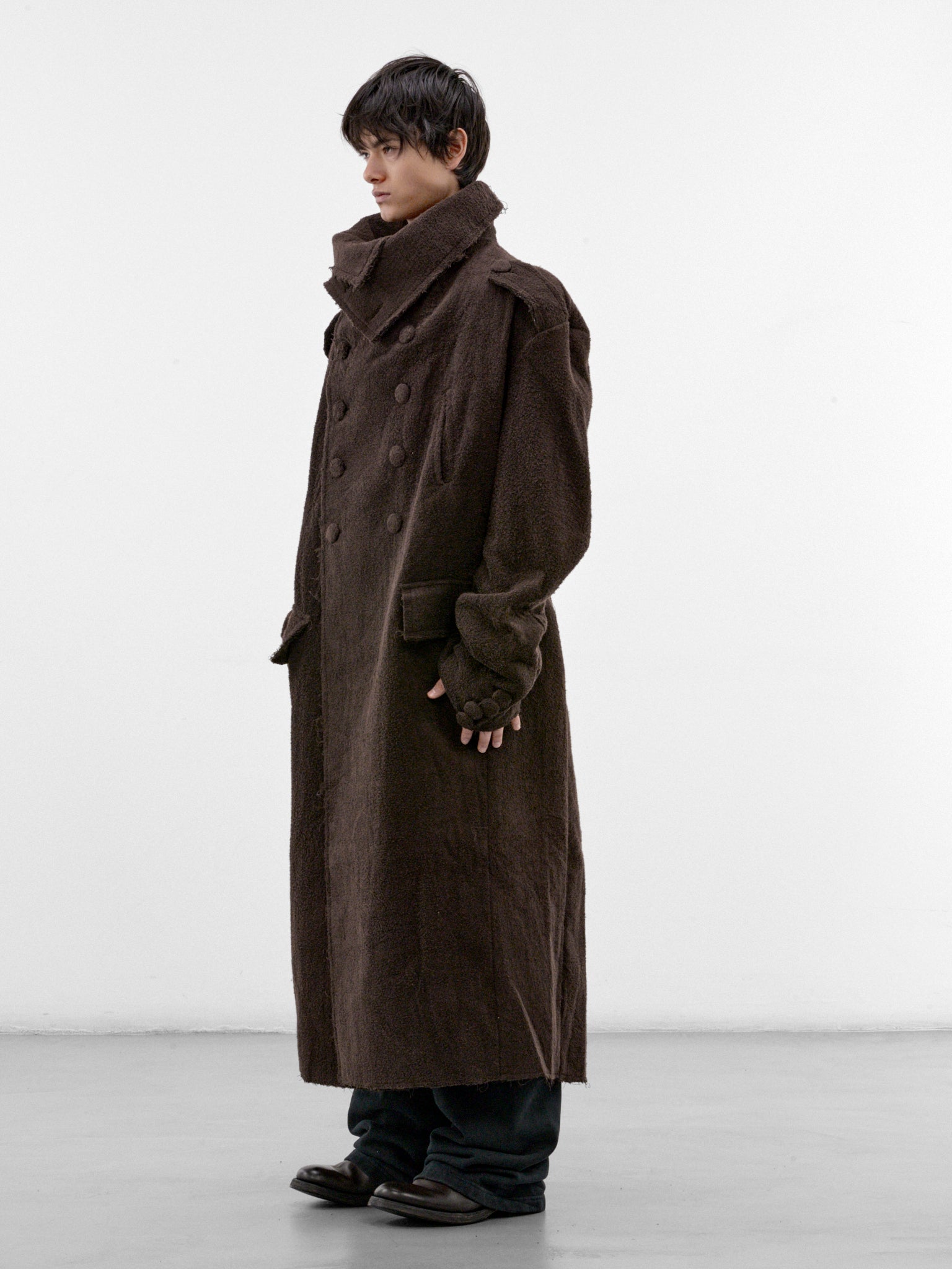Brown Cotton Towel Long Coat (P03-05-001BR-BROWN)