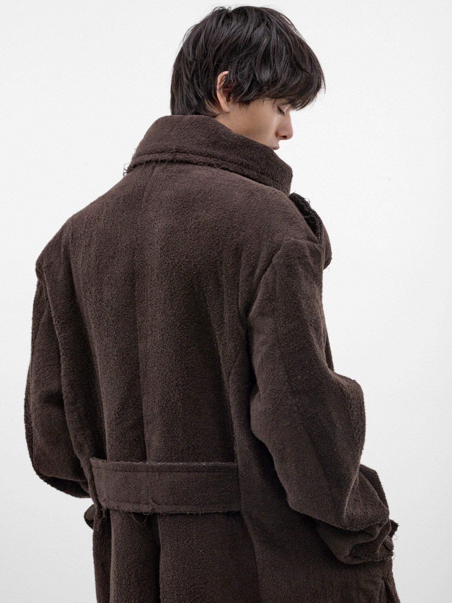 Brown Cotton Towel Long Coat (P03-05-001BR-BROWN)