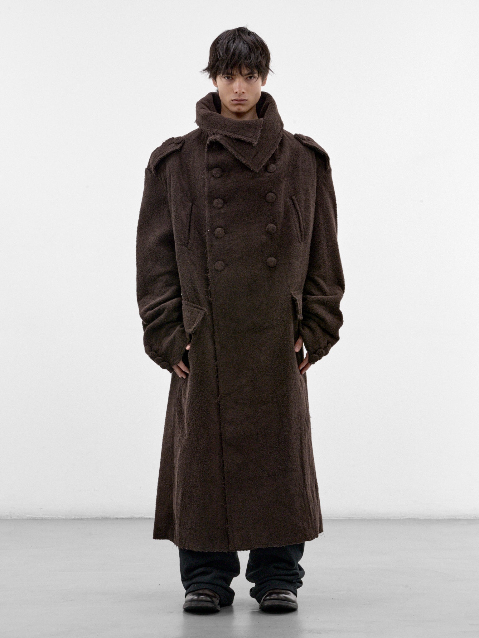 Brown Cotton Towel Long Coat (P03-05-001BR-BROWN)