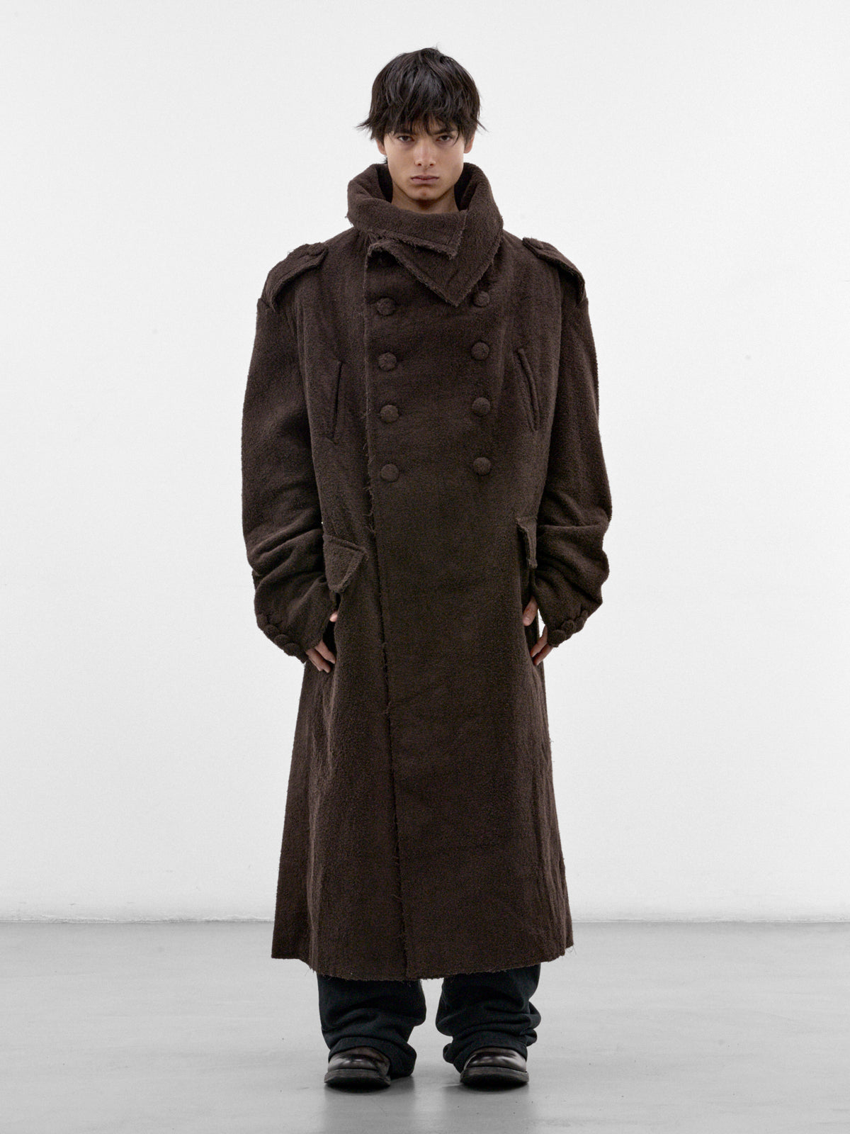 Brown Cotton Towel Long Coat (P03-05-001BR-BROWN)