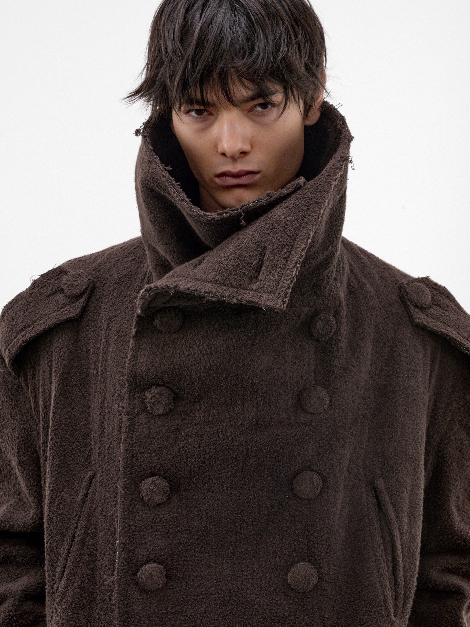 Brown Cotton Towel Long Coat (P03-05-001BR-BROWN)
