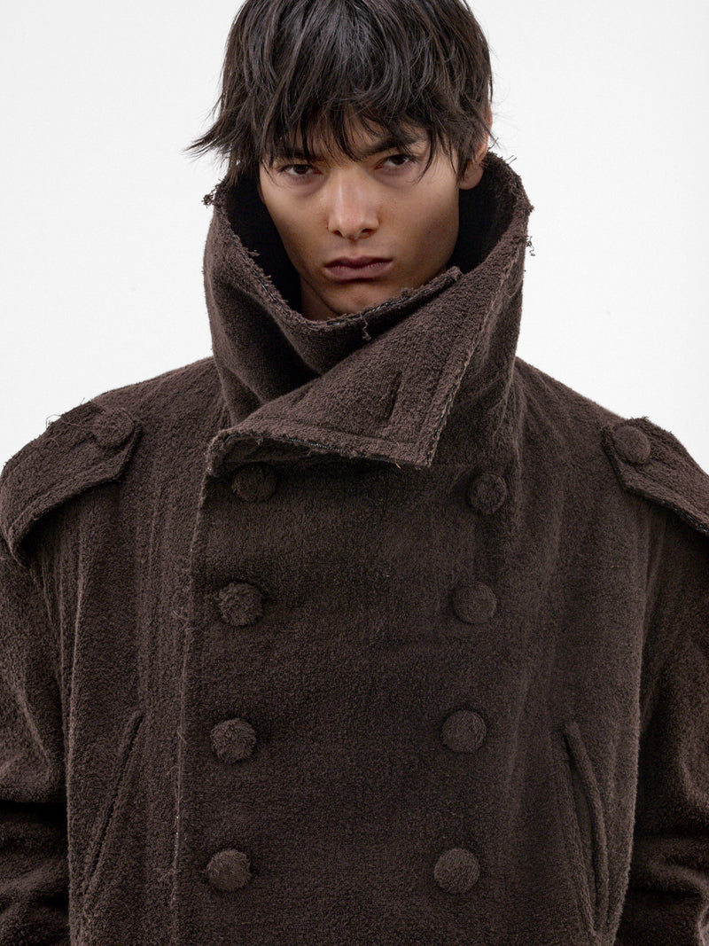 Brown Cotton Towel Long Coat (P03-05-001BR-BROWN)