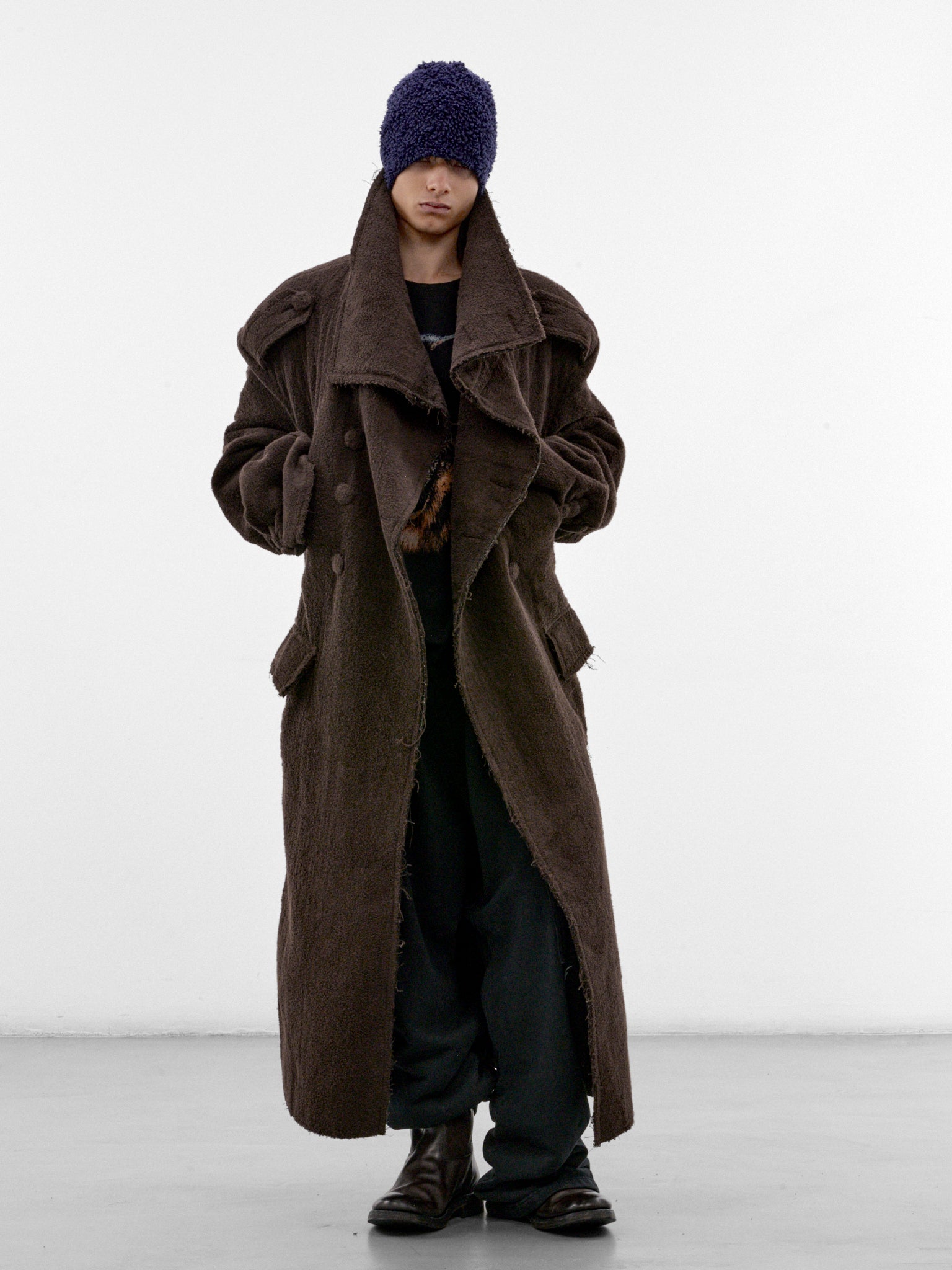 Brown Cotton Towel Long Coat (P03-05-001BR-BROWN)