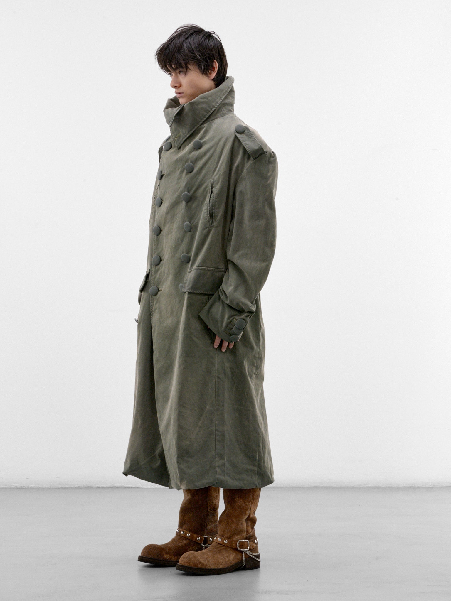 Gray Cotton Trench Coat (P03-05-016GR-GREEN)