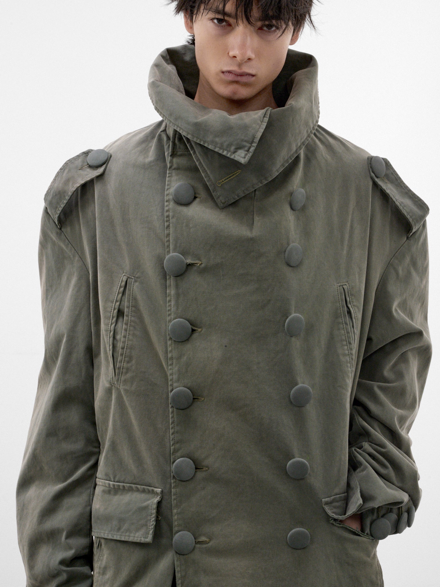 Gray Cotton Trench Coat (P03-05-016GR-GREEN)