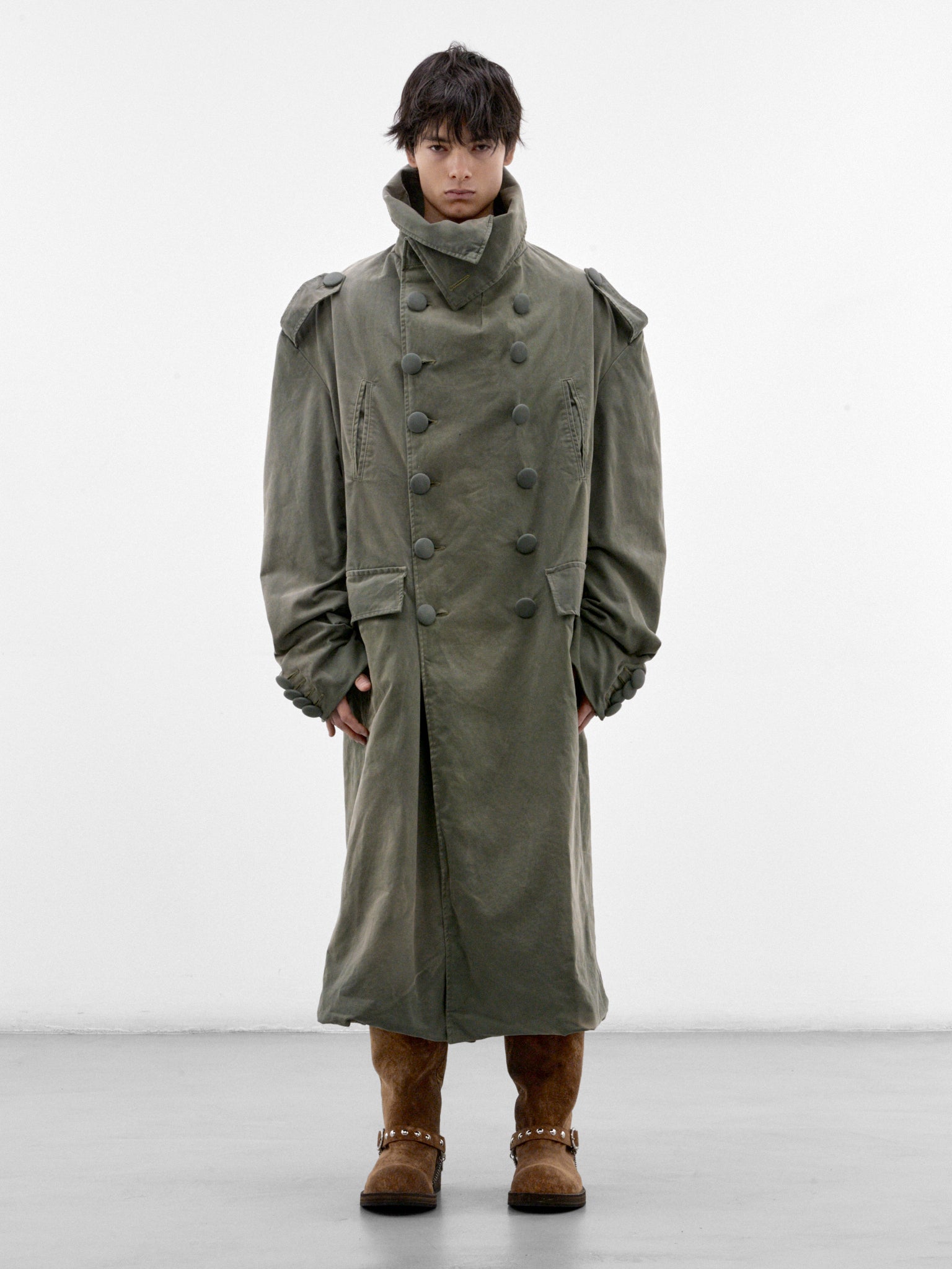 Gray Cotton Trench Coat (P03-05-016GR-GREEN)