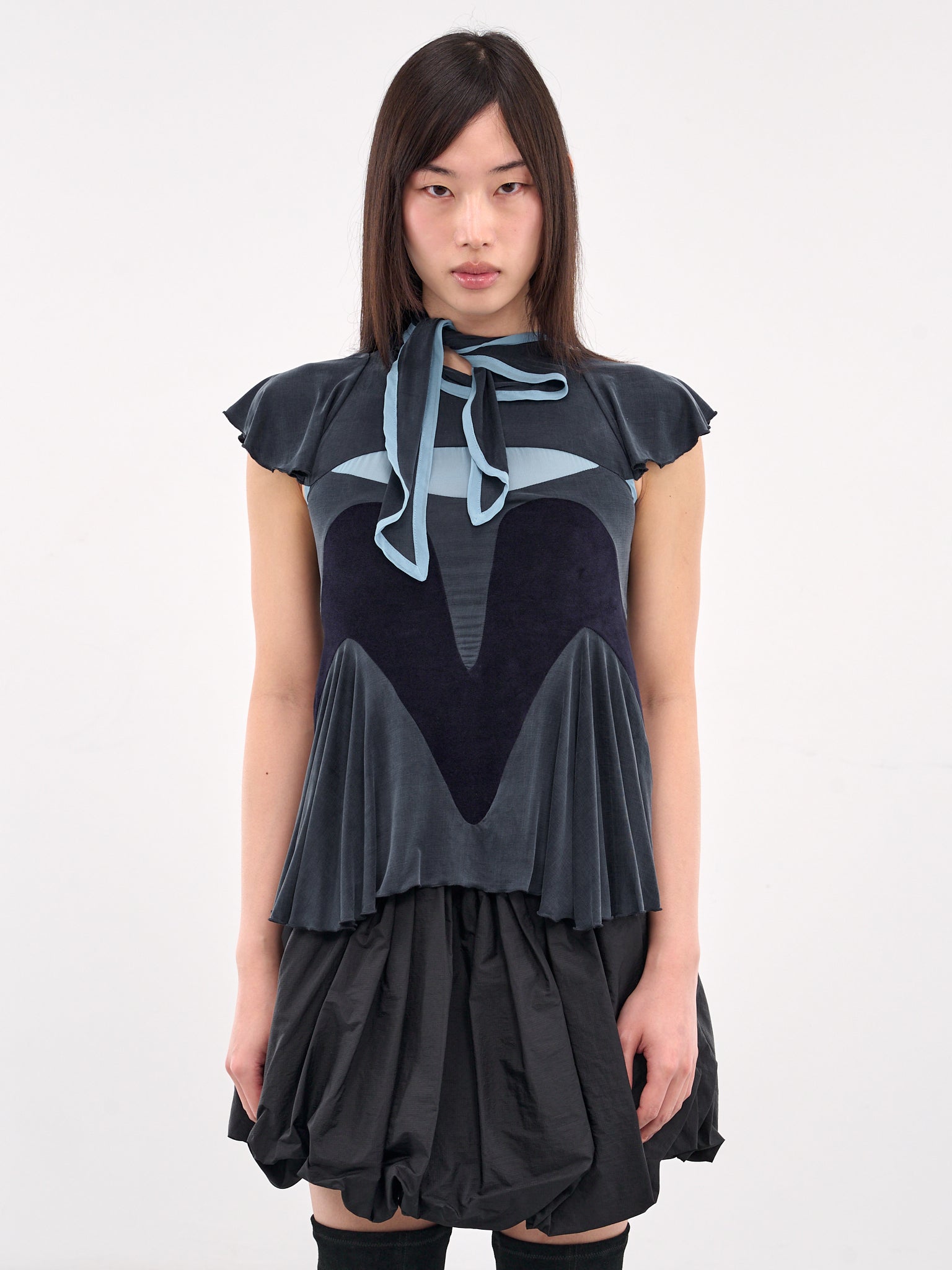 Travel Ruffled Panel Blouse (P04-69-SPRUCE-BLUE)