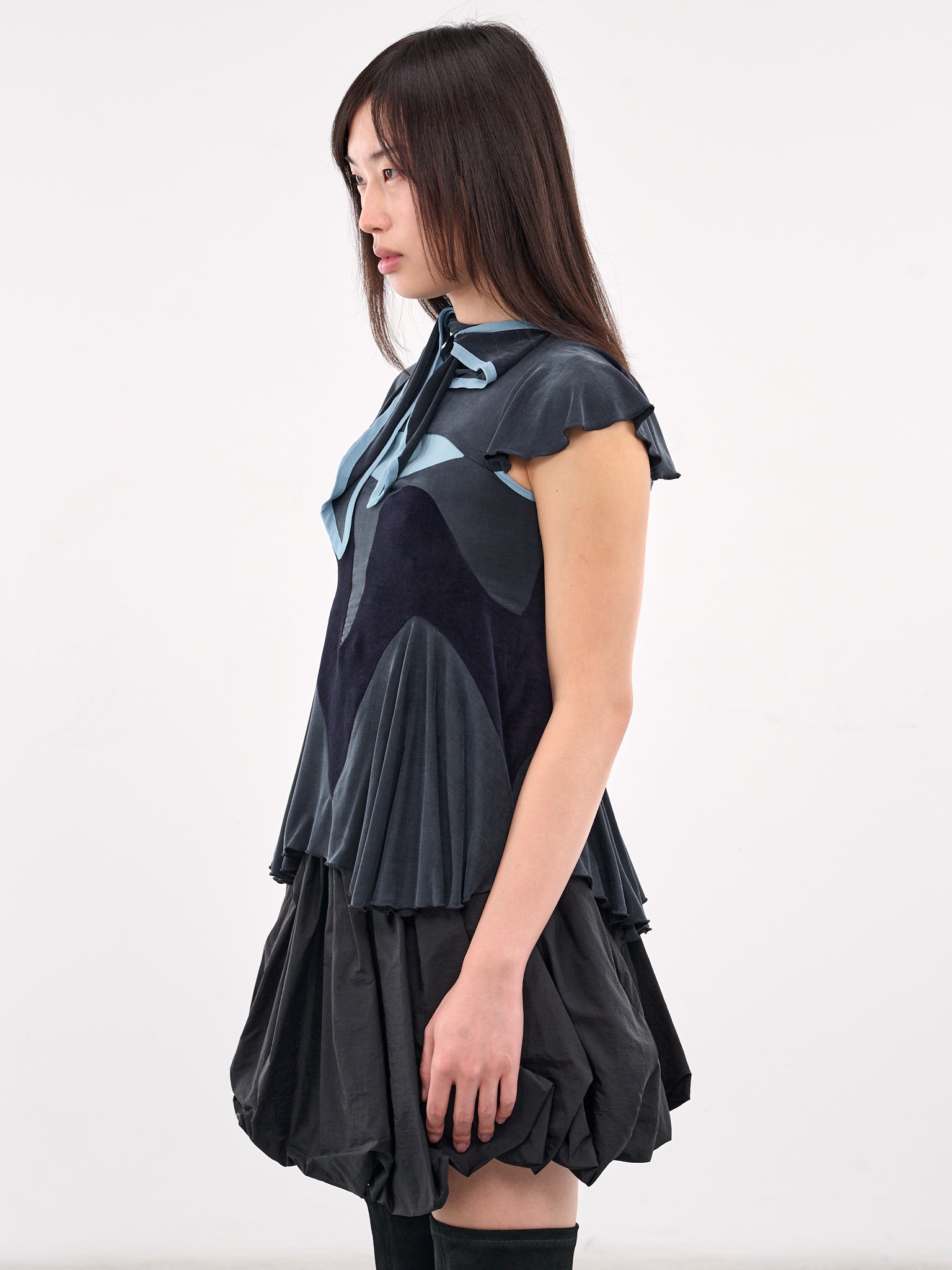 Travel Ruffled Panel Blouse (P04-69-SPRUCE-BLUE)