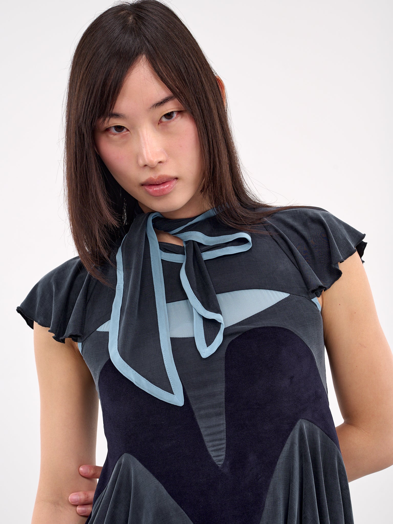 Travel Ruffled Panel Blouse (P04-69-SPRUCE-BLUE)