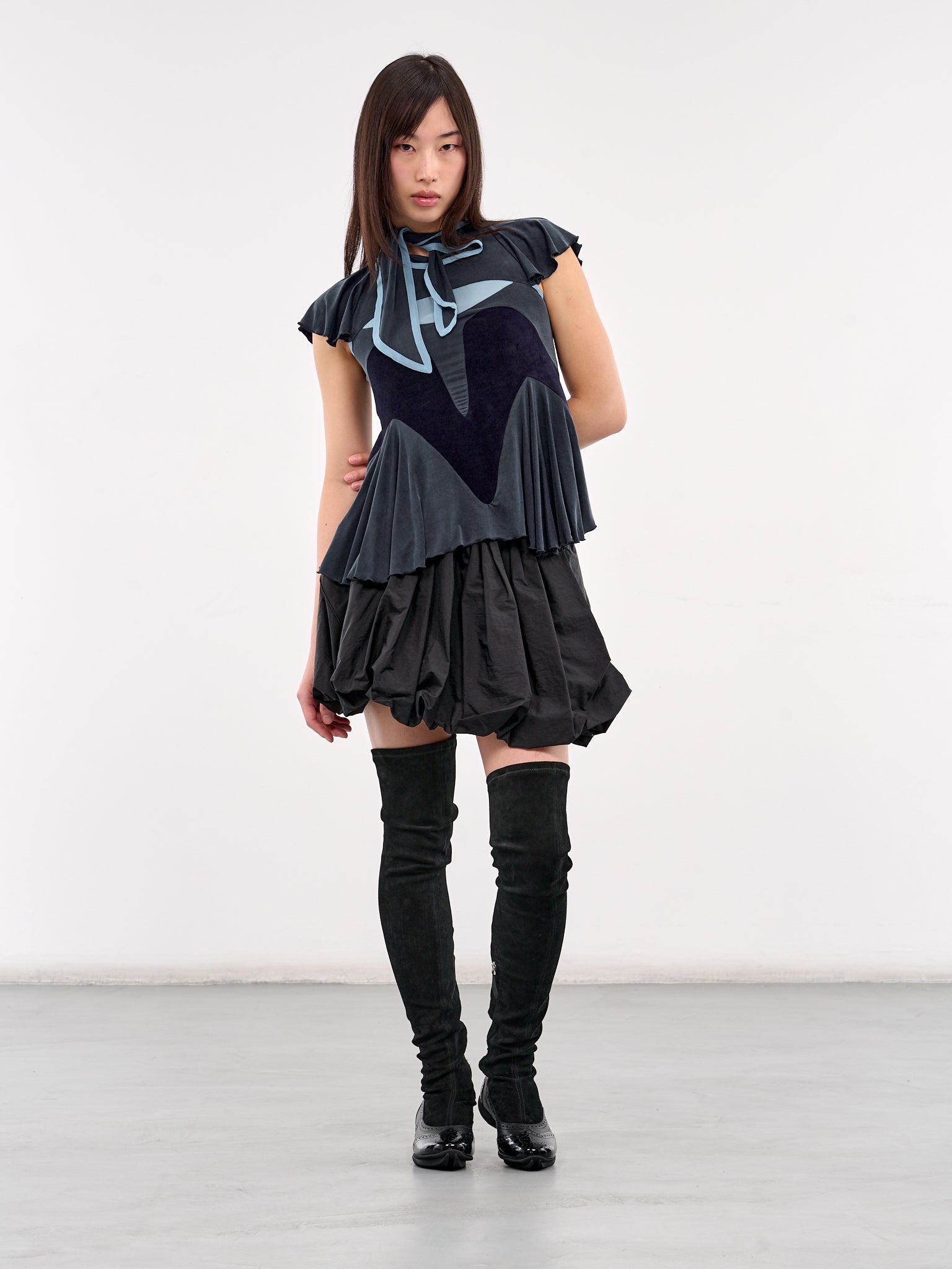 Travel Ruffled Panel Blouse (P04-69-SPRUCE-BLUE)