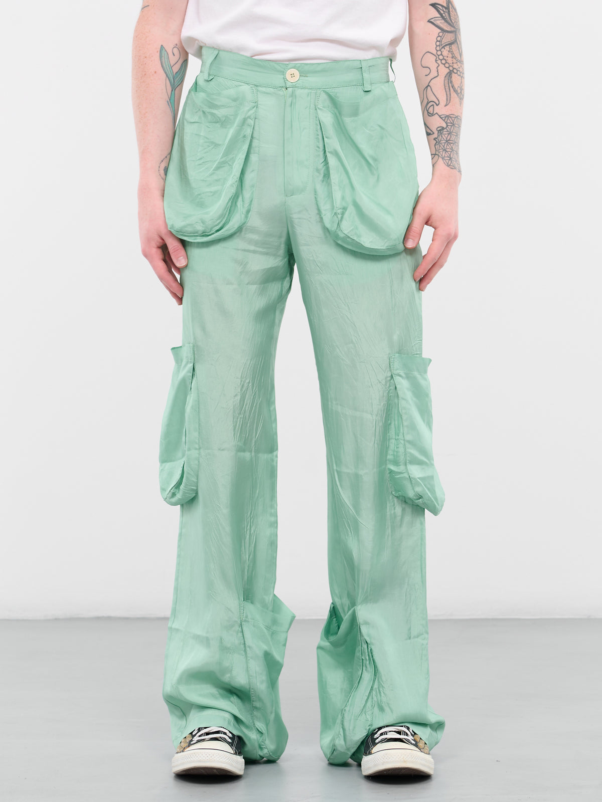 3D Satin Trousers (P08-PALE-GREEN)