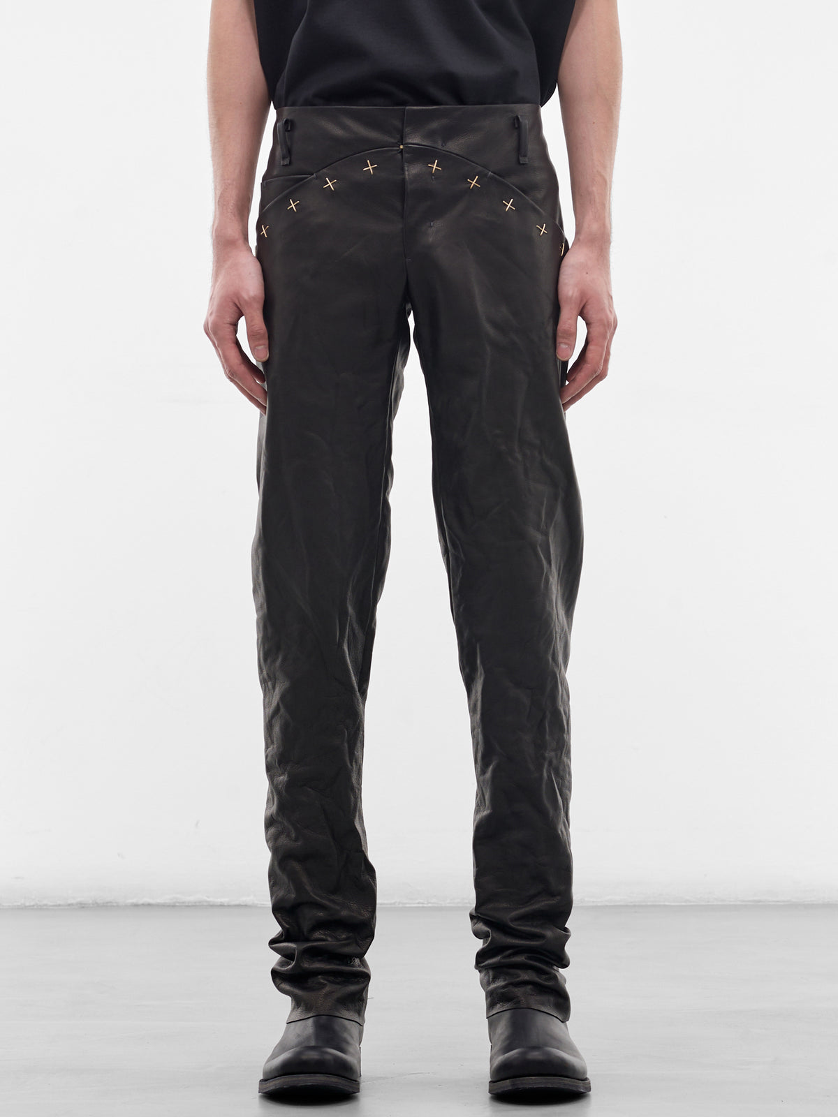 Black Leather Slim Trousers (P211+-SY-1-0-BLACK)