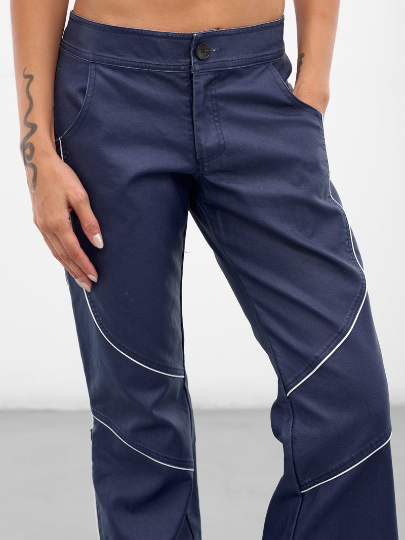 Blue Canvas Zip Flare Pants (PA-05-BLUE)