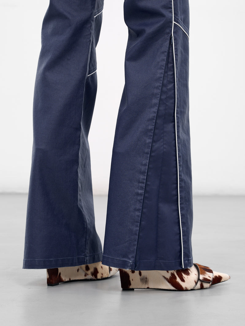 Blue Canvas Zip Flare Pants (PA-05-BLUE)