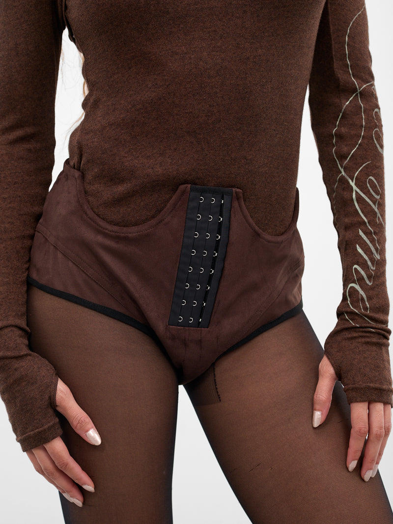 Brown Vegan Suede Micro Shorts (PA-07BR-BROWN)