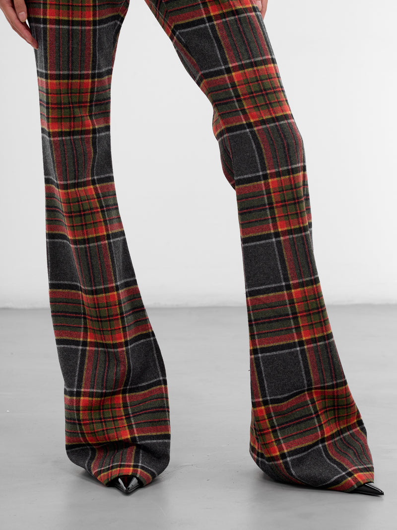 Tartan High Waist Flared Pants (PA01015-5029-ORANGE-GREY)