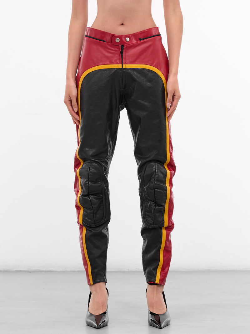 Black Leather Biker Slim Pants (PA01036-0015-BLACK)