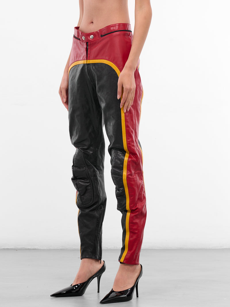 Black Leather Biker Slim Pants (PA01036-0015-BLACK)