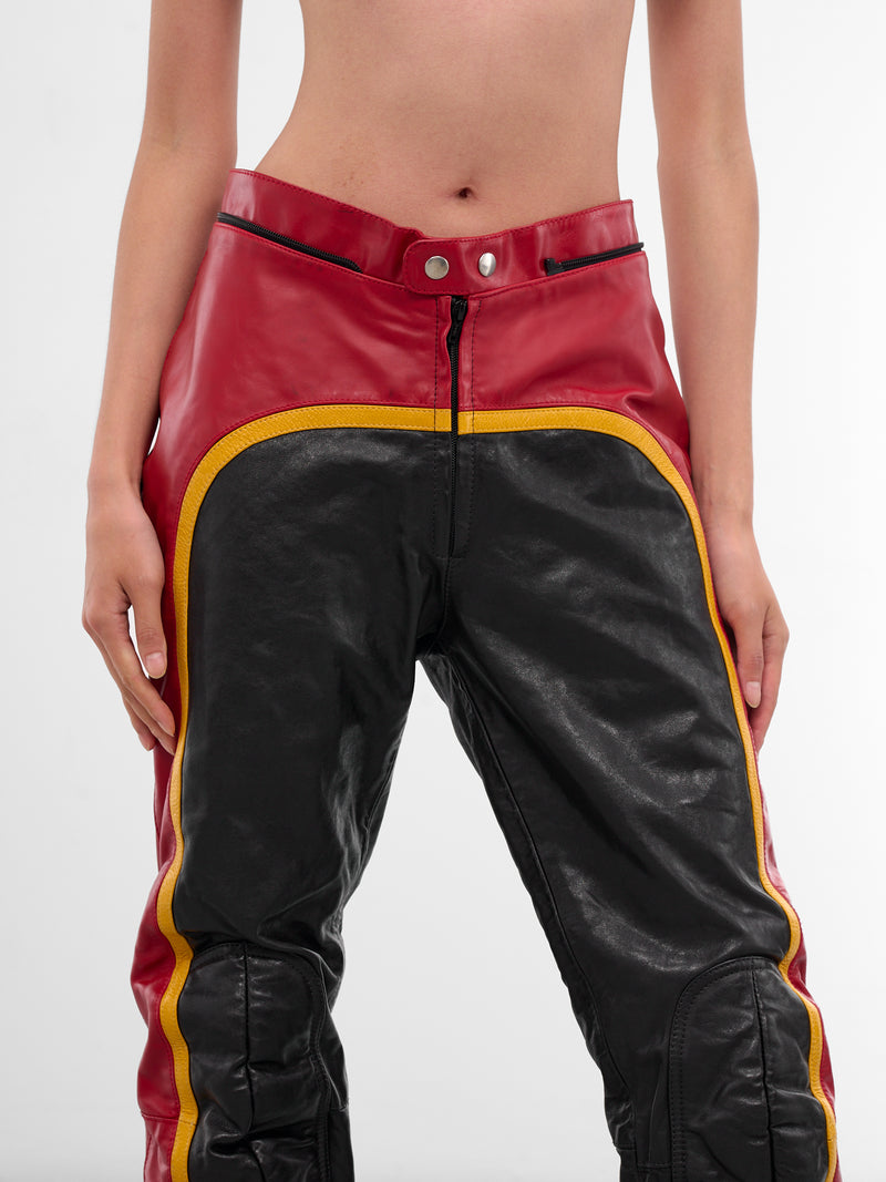 Black Leather Biker Slim Pants (PA01036-0015-BLACK)