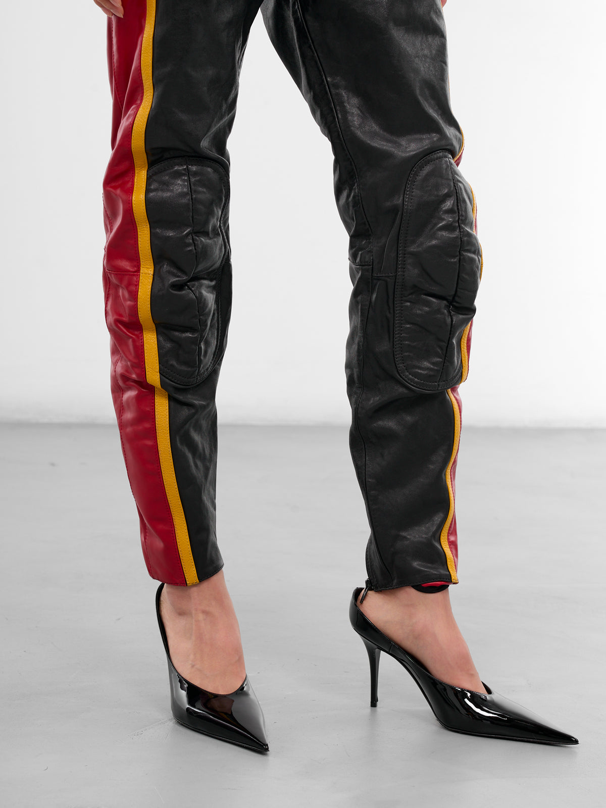 Black Leather Biker Slim Pants (PA01036-0015-BLACK)