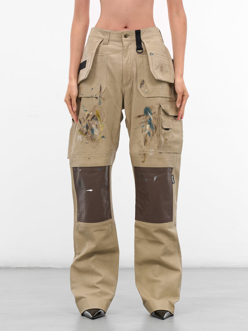 Beige Painted Leather Cargo Pants (PA01972-5002-TAUPE)