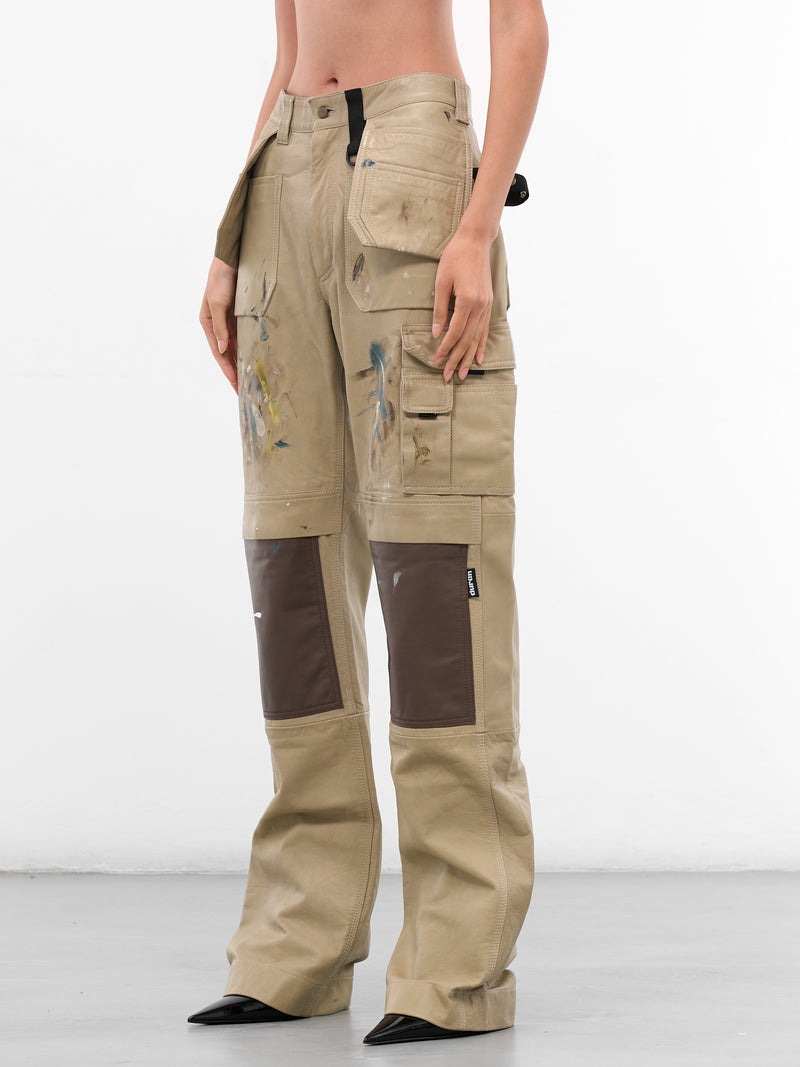 Beige Painted Leather Cargo Pants (PA01972-5002-TAUPE)