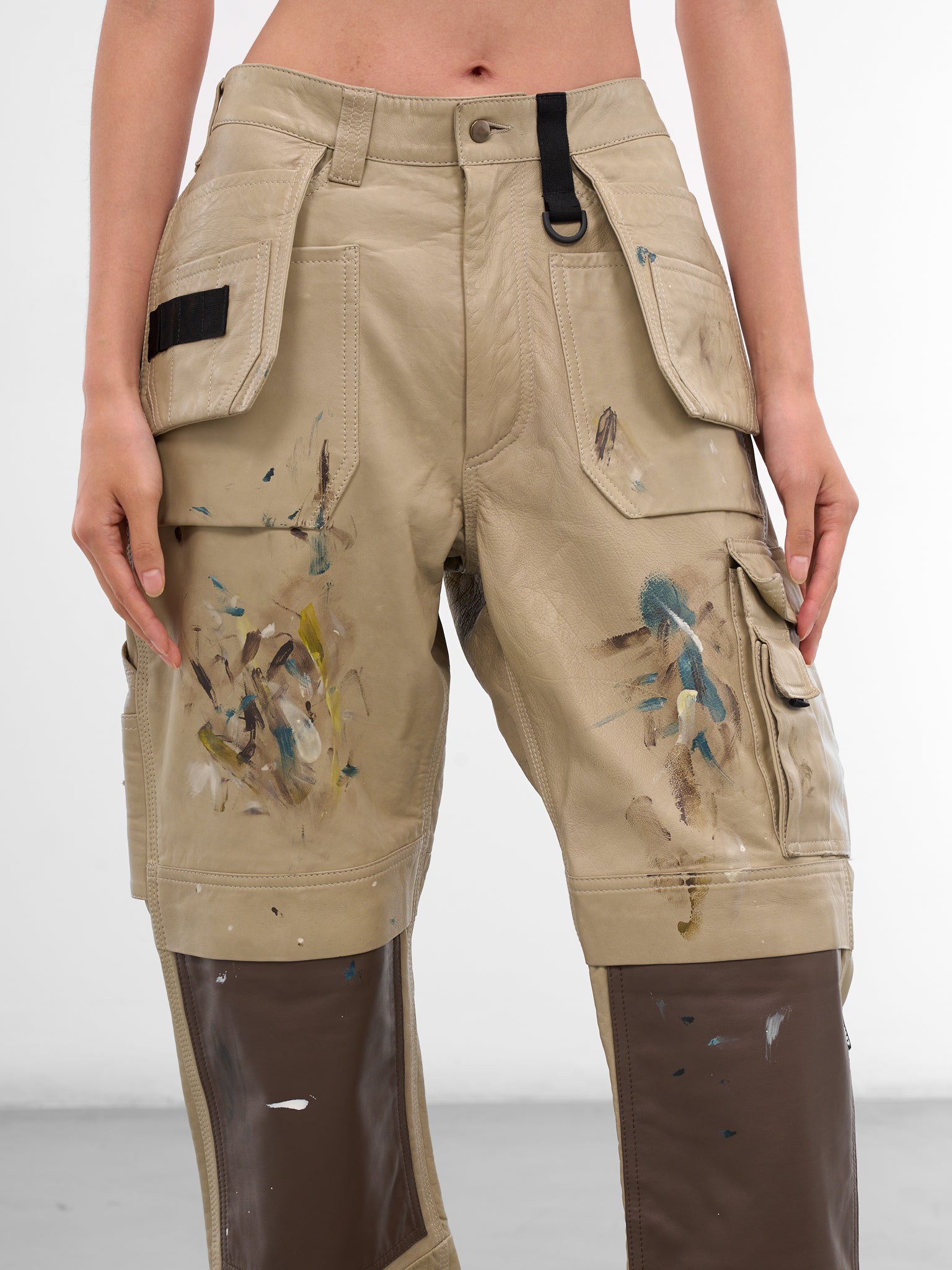 Beige Painted Leather Cargo Pants (PA01972-5002-TAUPE)
