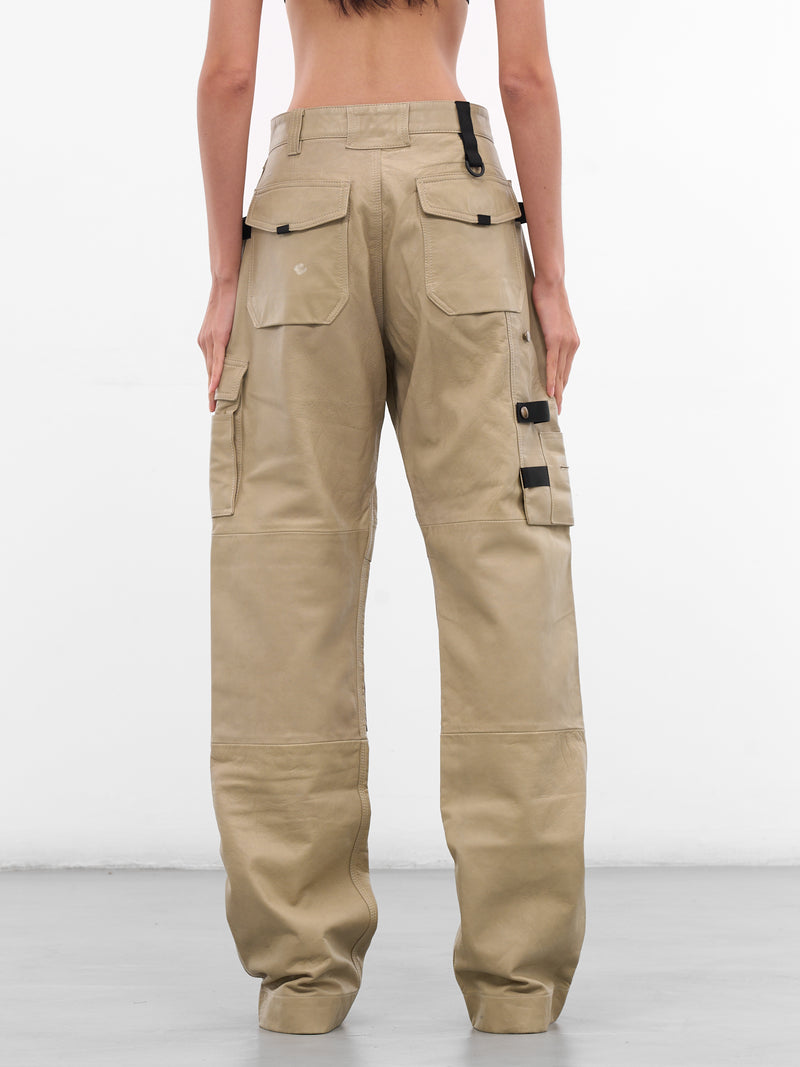 Beige Painted Leather Cargo Pants (PA01972-5002-TAUPE)